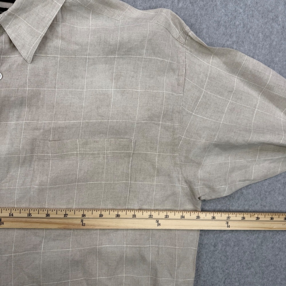 Joseph & Lyman Shirt Mens Large (Fits‎ 2XL) Beige Italian Linen Windowpane Plaid - Picture 7 of 9